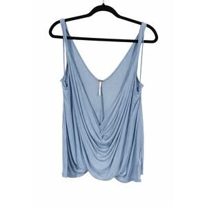 Free People City Lights Blue Cowl Tank Top Large Open Back Boho Coastal Rayon